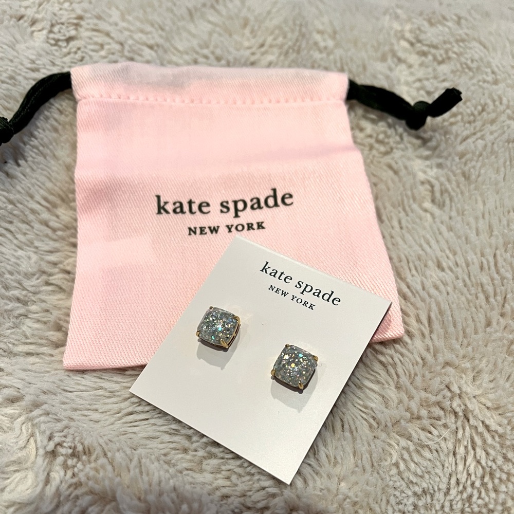 Kate Spade Glitter Crystal Square Stud Earrings